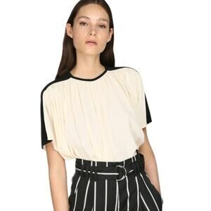 Proenza Schouler Short Sleeved Bicolor Draped Crepe Top Cream Black Size 4 NWT
